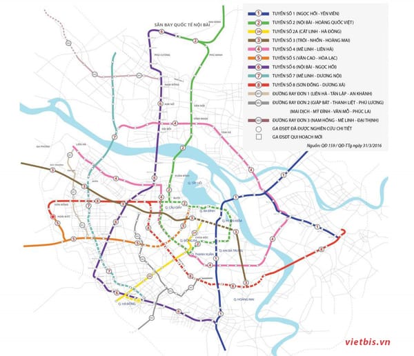 Các tuyến ga Metro Hà Nội đã và sắp được xây dựng